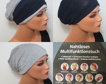 BEANIE/MÜTZE + MULTIFUNKTIONSTUCH grau dunkelblau