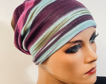 Beanie/Mütze in Feinstrickoptik bunt gestreift mit Twist   bequem  Chemotherapie Krebs  Chemokopftuch Mütze Cabriomütze Chemomütze