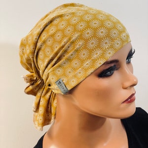 BANDANA ohne binden WUNSCHFARBEpraktisch bequem CHEMOMÜTZE Kopfbedeckung Krebs Chemotherapie Turban Kopftuch Cancer Krebs curry weiß