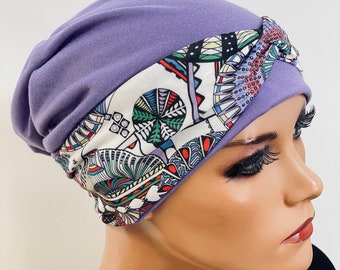 2-piece set BEANIE purple + headband chemotherapy, hair loss, alopecia, turban, chemo hat, headgear cancer, cancer,