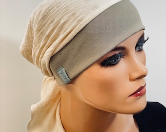 HEADSCARF HAT beige summer look light comfortable and practical chemo hat chemo headscarf, headscarf chemo, headgear chemo,