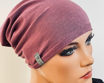 BEANIE/MÜTZE brombeere Jersey  bequem  Chemotherapie  Chemo Chemokopftuch Mütze Cabriomütze Sommerbeanie Chemomütze Kopfbedeckung Krebs