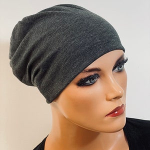 2-tlg. Set BEANIE Multifunktionstuch grau bunt Chemotherapie, Haarausfall, Alopezie, Turban, Chemomütze, Kopfbedeckung Krebs, Cancer, Bild 2