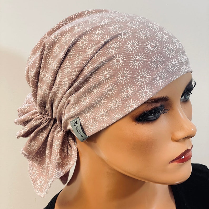 BANDANA ohne binden WUNSCHFARBEpraktisch bequem CHEMOMÜTZE Kopfbedeckung Krebs Chemotherapie Turban Kopftuch Cancer Krebs rosé weiß