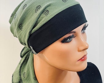 KOPFTUCH-MÜTZE schwarz khaki Musselinstoff bequem und praktisch Chemomütze  Chemotuch, Chemokopfbedeckung, Mütze Beanie Kopfdeckung b. Krebs