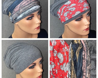 3 pcs. Set BEANIE+ 2 headbands gray *BESTSELLER*chemotherapy, hair loss, alopecia, turban, chemo hat, headgear cancer, cancer,