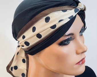 2-tlg. Set Turban + Band CHEMOMÜTZE Kopfbedeckung Krebs Chemotherapie Turban Kopftuch Cancer Krebs Kappe