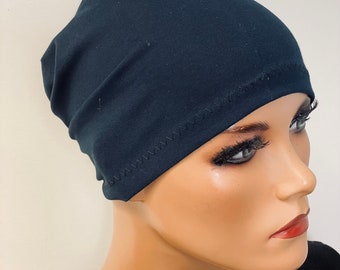 Nachtmütze Chemo Schlaf Mütze  blau Baumwolle Chemomütze Chemokopfbedeckung Soft Cap