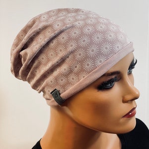 BASIC-BEANIE/HAT rose jersey with rolled hem comfortable chemotherapy cancer chemo headscarf hat convertible hat summer beanie