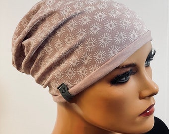 BASIC-BEANIE/MÜTZE  rosé Jersey mit   Rollsaum  bequem  Chemotherapie Krebs  Chemokopftuch Mütze Cabriomütze Sommerbeanie