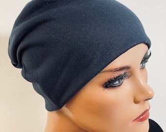 Nachtmütze Chemo Schlaf Mütze  dunkelblau Chemomütze Chemokopfbedeckung Soft Cap