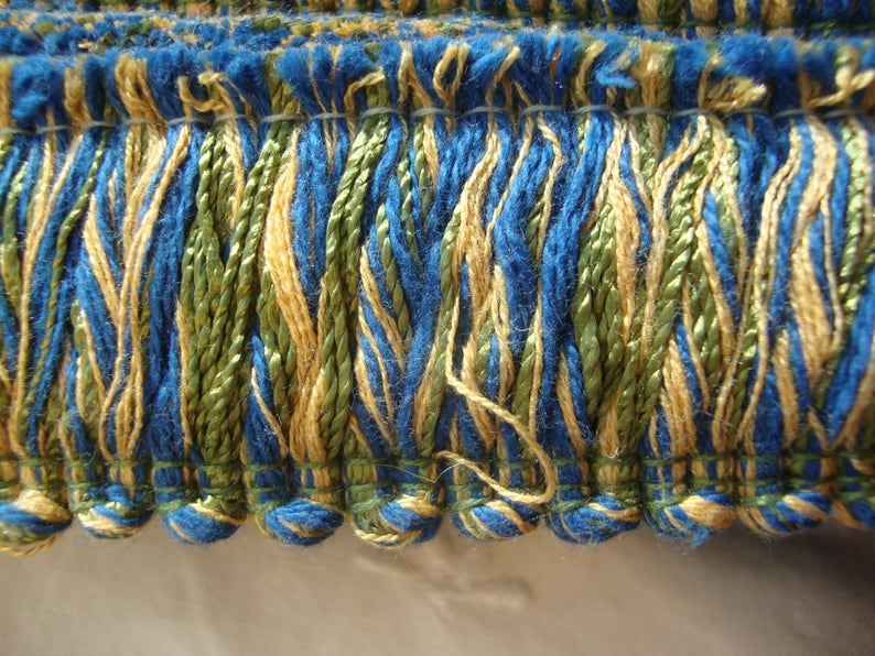 Blue Gold Pearl|1 3//4/" Brush Fringe Trim|Island Breeze|Sold by the Yard
