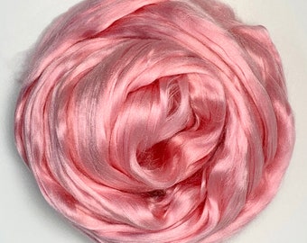 Powder Pink, Dyed Mulberry Silk, Bombyx Silk, Top, Roving, AAA+, Spinning, Felting, 1 oz