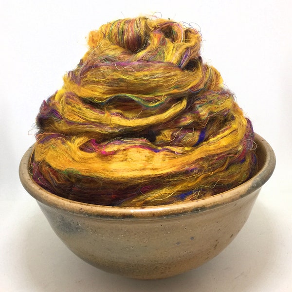 Golden Multi - Sari Silk, Top, Roving, Spinning, Felting, 1 oz