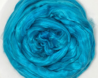 Turquoise, Dyed Mulberry Silk, Bombyx Silk, Top, Roving, AAA+, Spinning, Felting, 1 oz