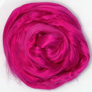 Bright Pink - Dyed Mulberry Silk, Bombyx Silk, Top, Roving, AAA+, Spinning, Felting, 1 oz