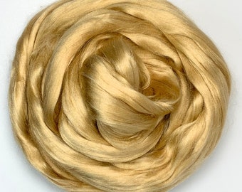 Golden - Dyed Mulberry Silk (Bombyx Silk) - Top Roving AAA+ Spinning Felting  - 1 oz