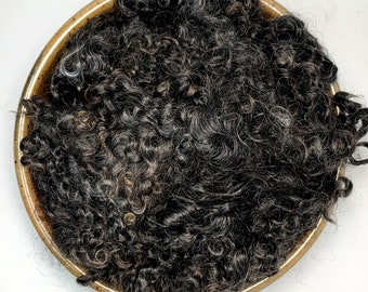 Natural Black - Kid Mohair Locks, Spinning, Weaving, Felting, Doll Hair, 1 oz