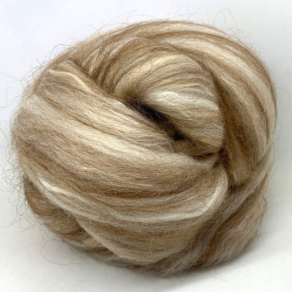 18.5 Micron Merino Wool Camel Alpaca and Mulberry Silk, 1 oz, Spinning, Roving, Felting, Top