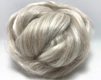 Gray Alpaca and Bleached Tussah Silk - Luxury Blend, Spinning, Roving, Felting, Top, 1 oz