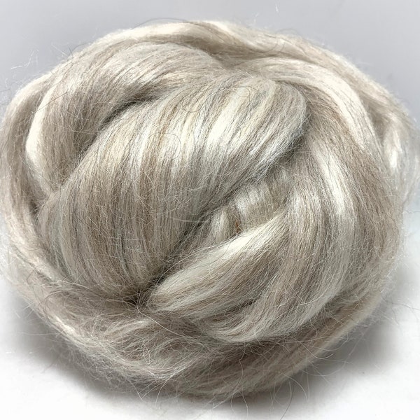 Gray Alpaca and Bleached Tussah Silk, Luxury Blend, Spinning, Roving, Felting, Top, 1 oz