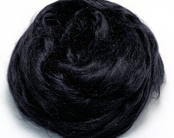 Black - Dyed Mulberry Silk, Bombyx Silk, Top, Roving, AAA+, Spinning, Felting, 1 oz