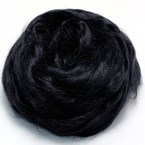 Black, Dyed Mulberry Silk, Bombyx Silk, Top, Roving, AAA+, Spinning, Felting, 1 oz