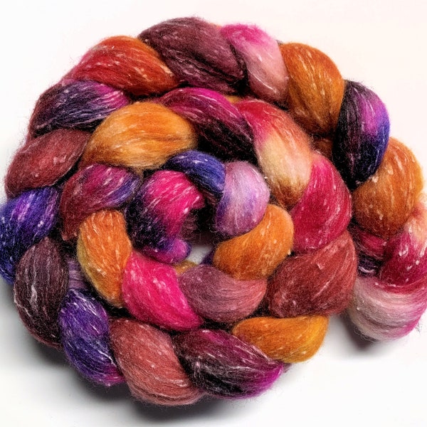 Yowza Tweed, South American Wool and Viscose Bits, Hand Dyed, Braid, Spinning, Roving, Felting, Top