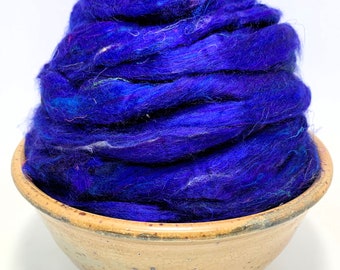 Sapphire - Sari Silk, Top, Roving, Spinning, Felting, 1 oz