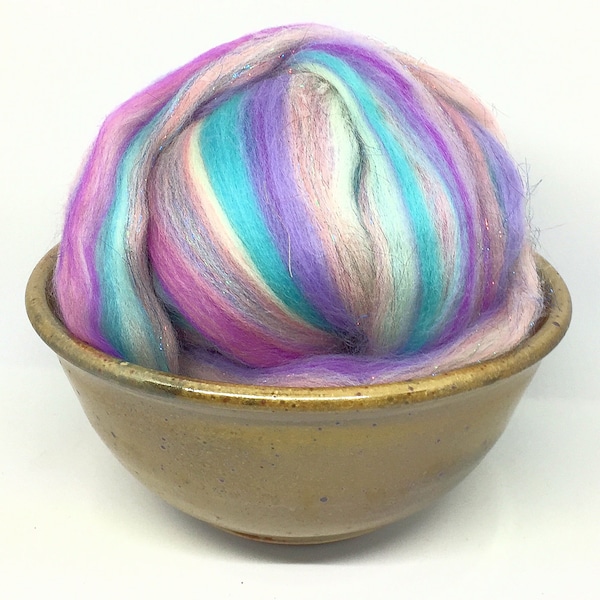 Magical Merino Wool and Sparkles - Spinning Roving Felting Top - 1 oz