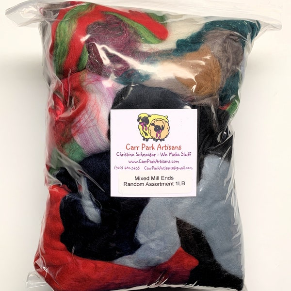 Mill Ends - 1 pound Mixed Bag of different colors & Blends, Top, Roving, Spinning, Felting