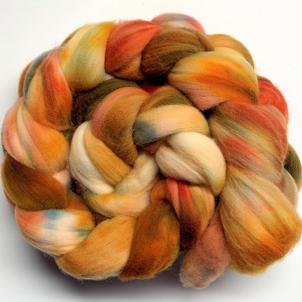 Tiger Lily, Super Wash Merino Wool, Braid, Hand Dyed, Spinning, Roving, Felting, Top, 4oz