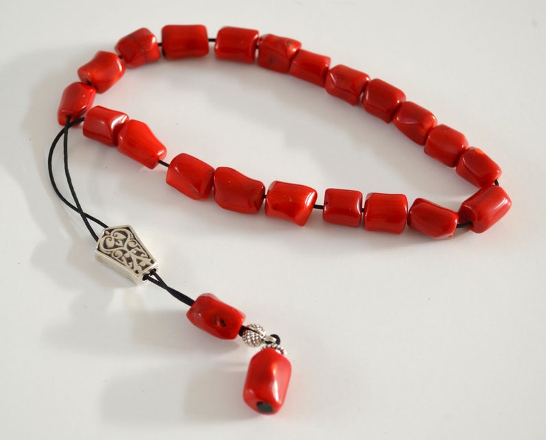 Precious Stones red coral Worry Beads Handmade Greek kompoloi Traditional cultural accessory