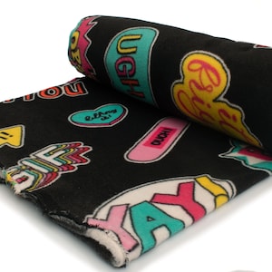 Printed fleece, sticker pattern, 50 x 160 cm