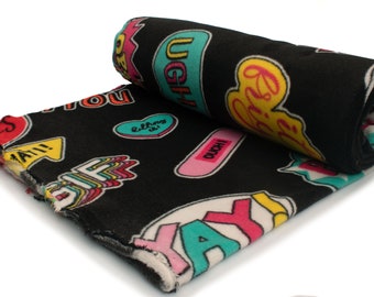 Printed fleece, sticker pattern, 50 x 160 cm