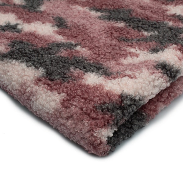 Cordero Sherpa Bouclé, Camuflaje rosa estampado 50 x 175 cm