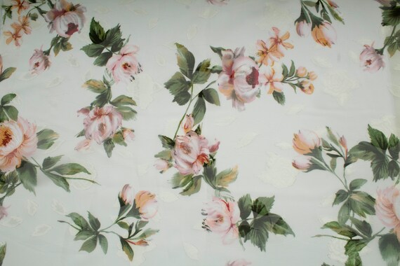Tissu Mousseline De Soie Imprimé Floral - 50 Cm X 150 Cm (demi-mètre), Polyester