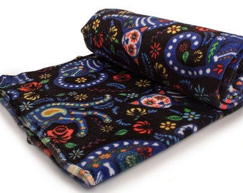 Bedrucktes Fleece, Katzen-Calavera-Muster, 50 x 160 cm