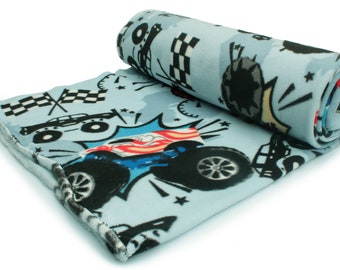 Bedrucktes Fleece, Monster Truck-Muster, 50 x 160 cm