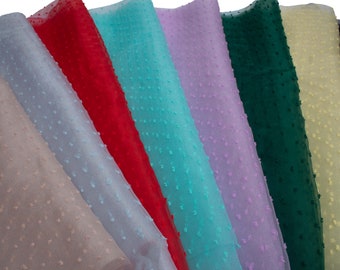 Organza Fabric, Polka dot embroidery, 50 x 150 cm
