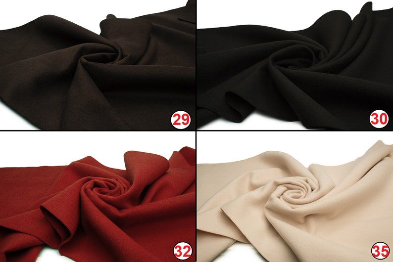 May include: Four fabric swatches in different colors: brown, black, red, and beige. The swatches are arranged in a grid pattern, with the numbers 29, 30, 32, and 35 printed in red circles in the bottom right corner of each swatch.