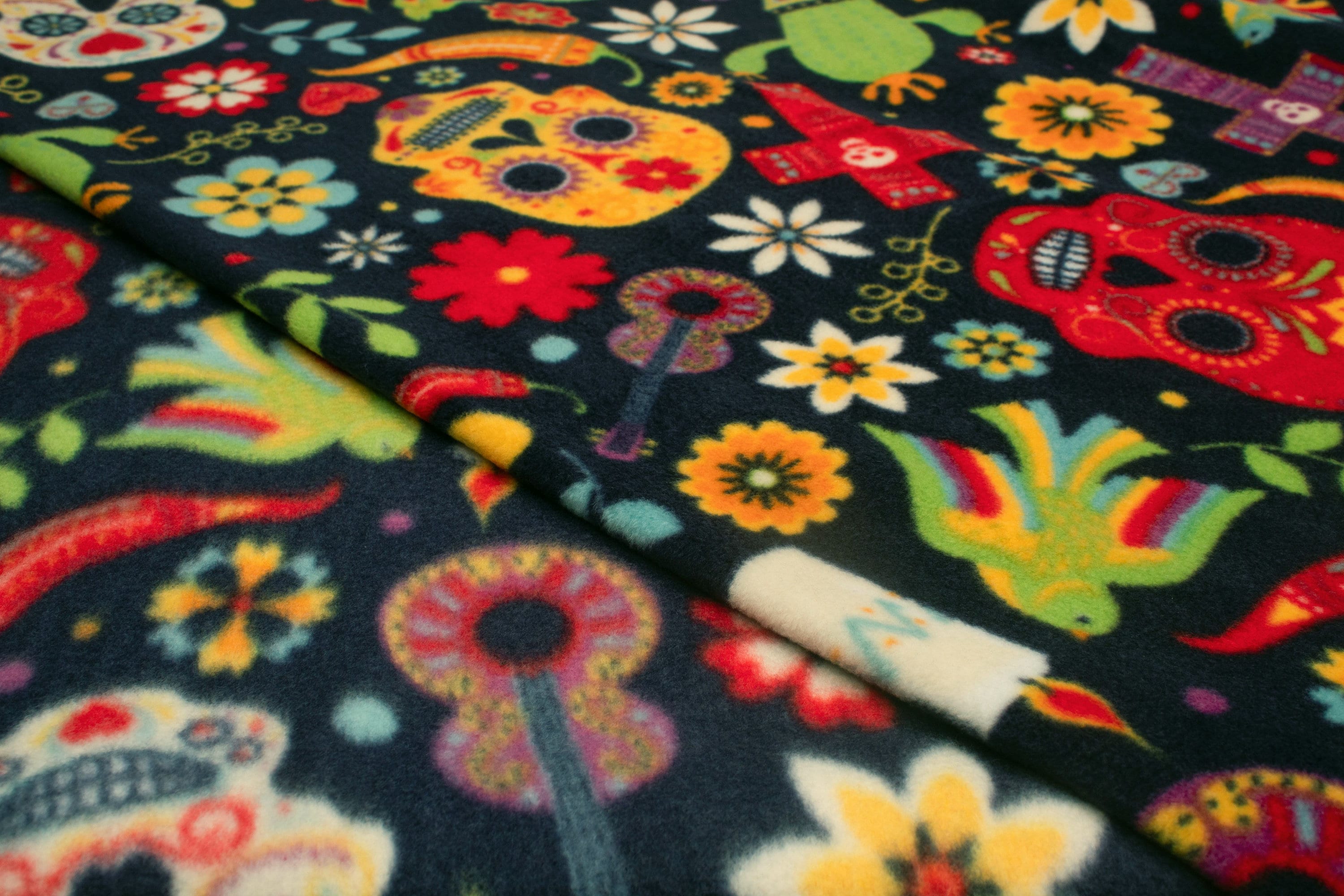 Tissu Polaire Fleece DTY Imprimé - Motif Dia De Muertos, 250g/m², 50x160cm
