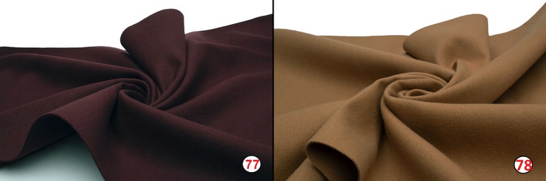 May include: Two fabric swatches, one a deep burgundy red and the other a light brown. Both swatches are folded and arranged in a spiral shape.