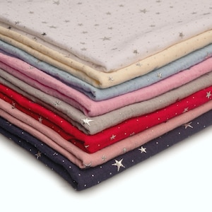 Mussola di cotone Double, con stelle d'argento, 50 x 130 cm