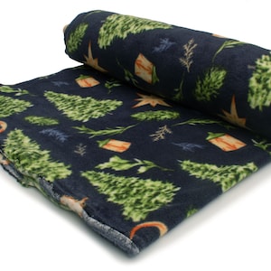 Printed fleece, Christmas tree pattern, 50 x 160 cm