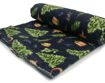 Printed fleece, Christmas tree pattern, 50 x 160 cm