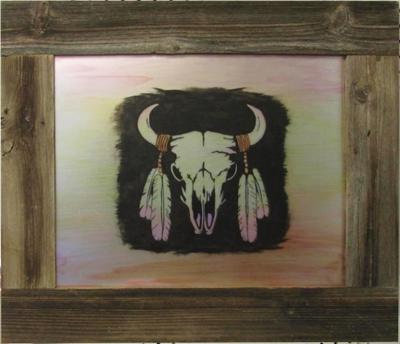 PB708 Bison Skull outline over Dusk Sky
