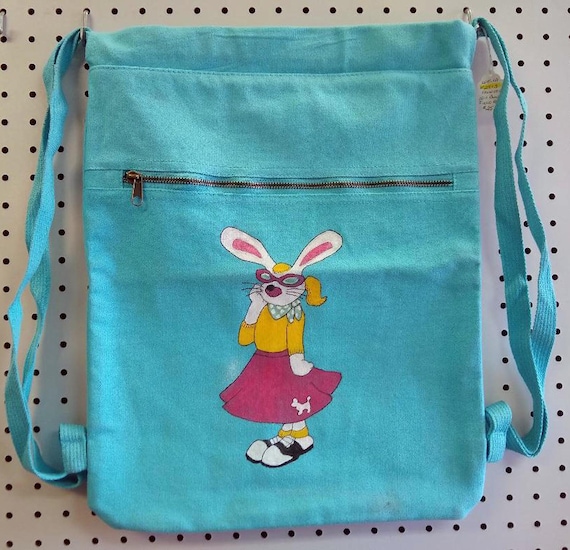 Hand-painted Retro Bunny Canvas Cinch Sack