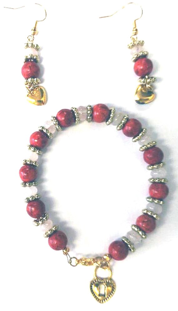 Sponge Coral and Rose Quartz Bracelet & Earrings