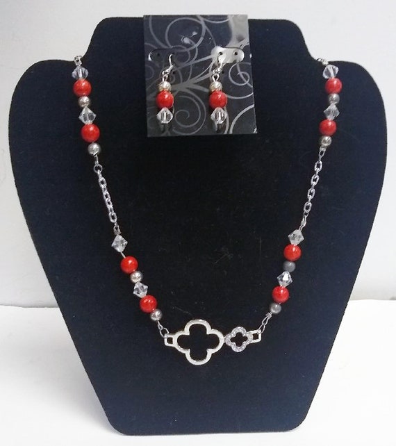 Sponge Coral and Crystal Necklace and Earrings